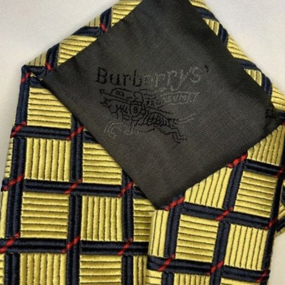 Burberrys' Mens Tie Vintage Gold Black Luxury Neck - Picture 4 of 4